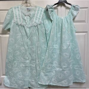 New 2 Piece Set Nightgown & Robe Size Large Cotton Blend Mint Green